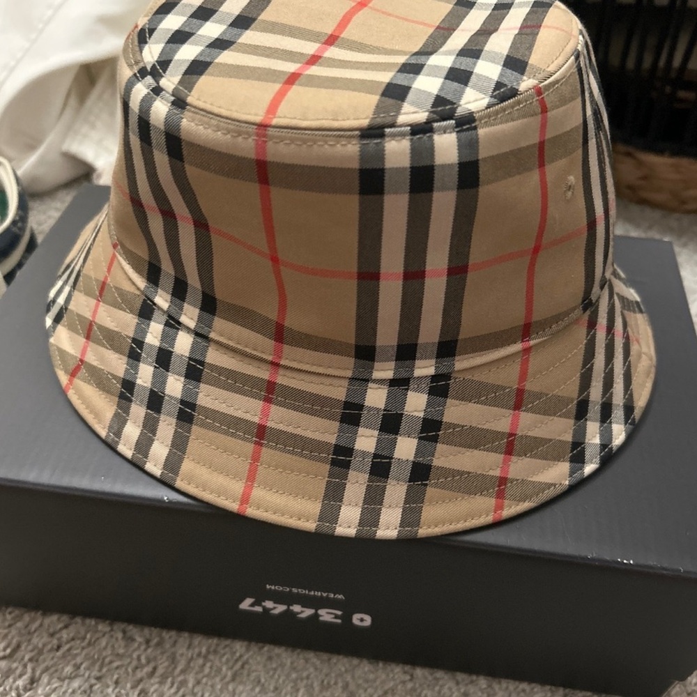 Burberry Tan and Red Checkered Bucket Hat